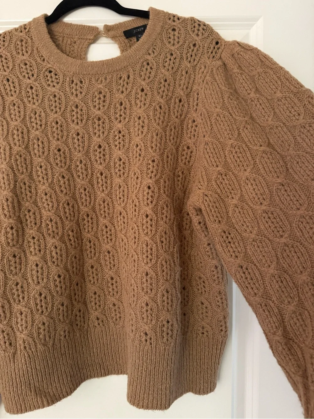 J. Crew Open Stitch Crewneck Sweater in Camel Tan